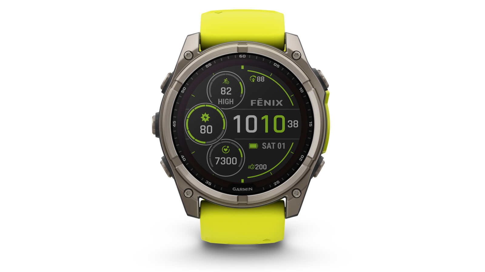 Garmin Fenix 8 51mm Solar Sapphire GPS Smart Watch Titanium with Amp Yellow Graphite Silicone Band Domayne