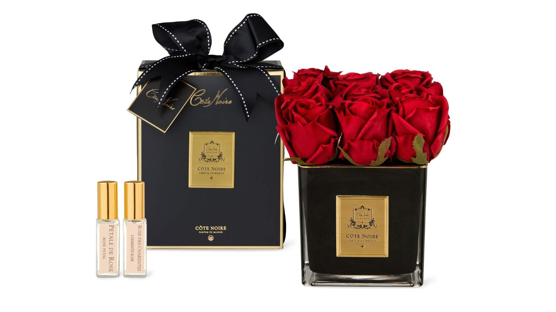 Cote Noire Gold Badge Square Nine Red Rose Buds