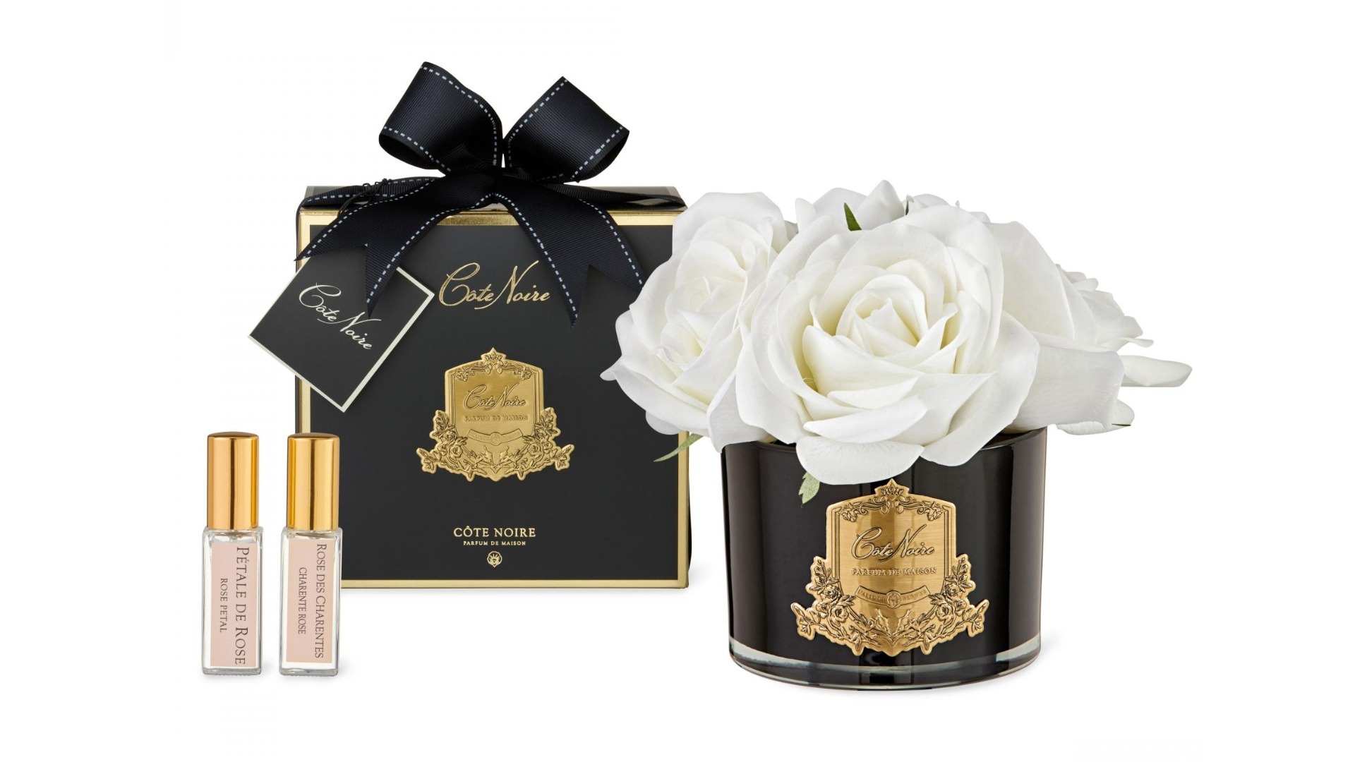 Cote Noire Gold Badge Five Ivory Roses