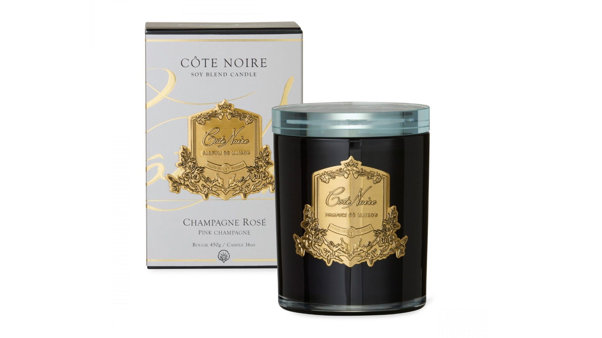 Cote Noire Gold Badge Pink Champagne 450g Candle