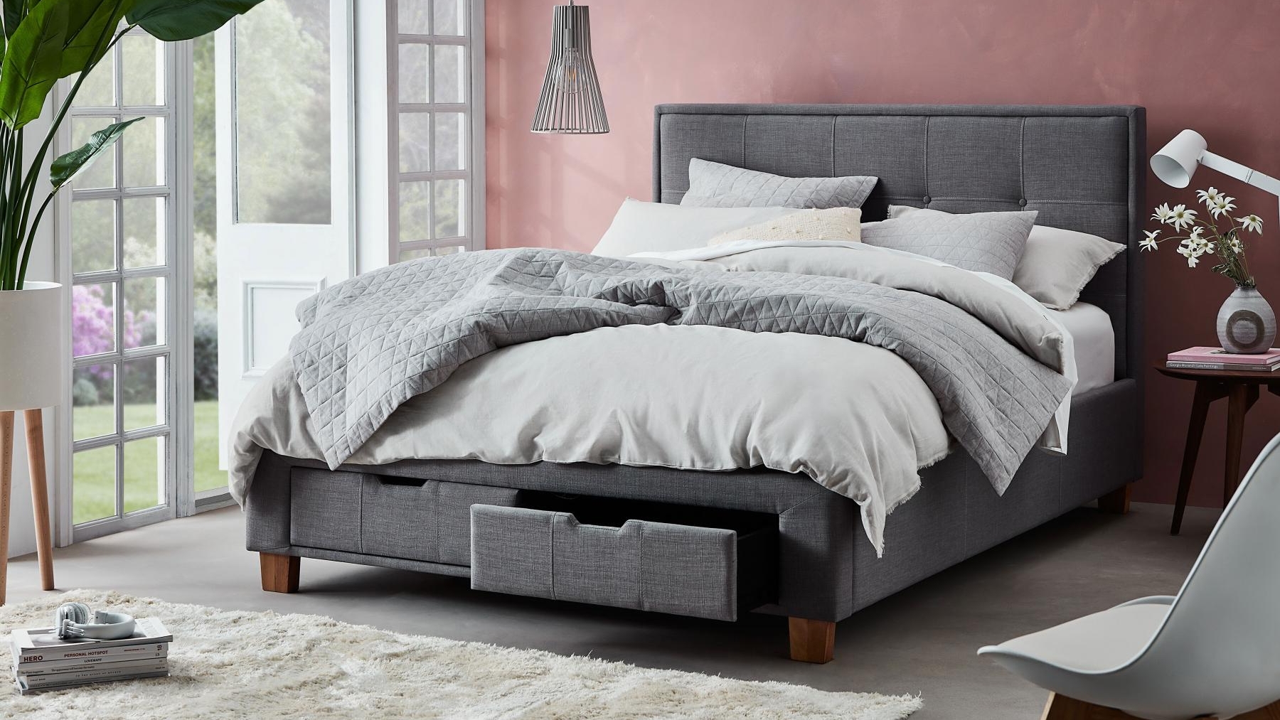 Halo Bed Frame with Storage Light Grey Domayne