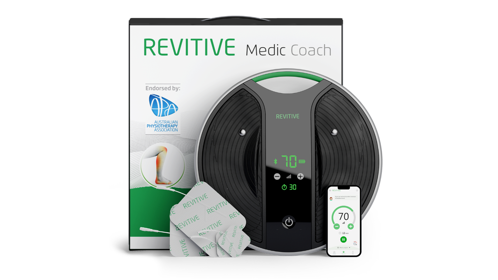 Revitive Medic Coach Smart Circulation Booster with Knee Therapy - Black