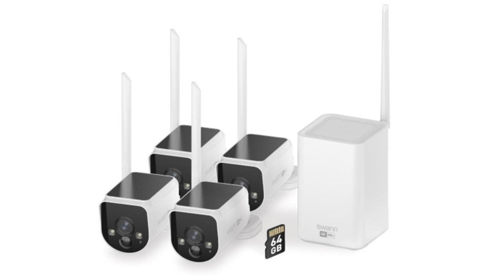 Swann MaxRanger4K Solar Security System with Longest Range Wireless and 64GB SD Card - 4 Pack