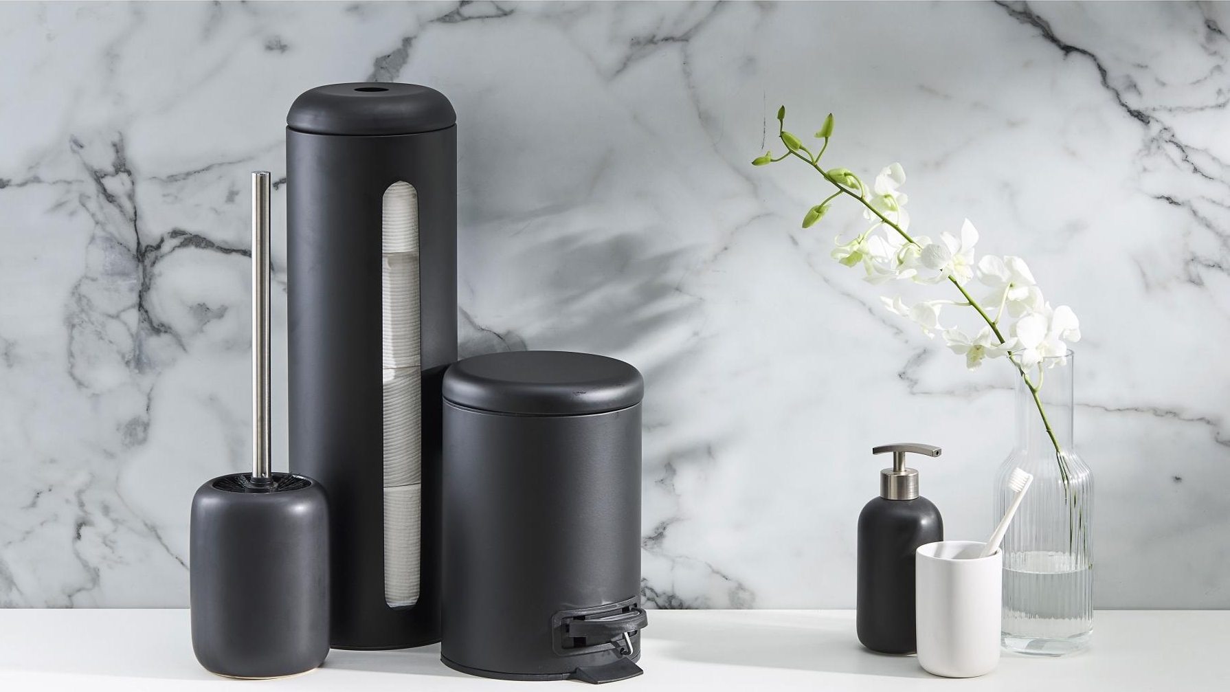 Salt & Pepper Black Suds Bathroom Accessories | Domayne