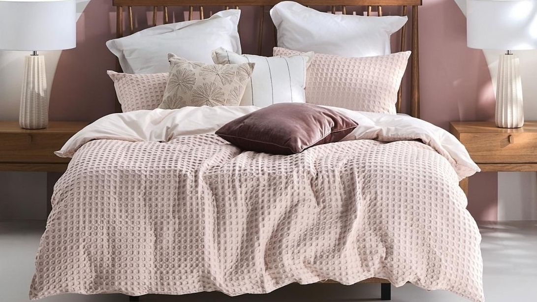 Domayne Luxuries Jumbo Waffle Rosewater Quilt Cover Set