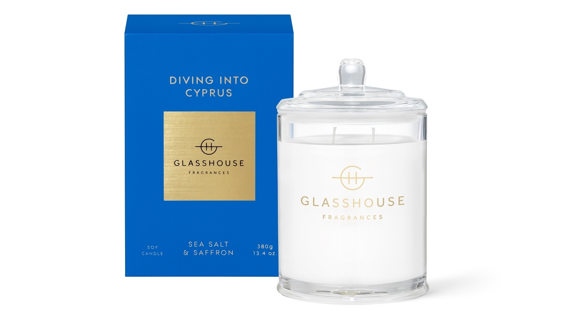 Glasshouse Diving Into Cyprus Sea Salt & Saffron 380g Candle