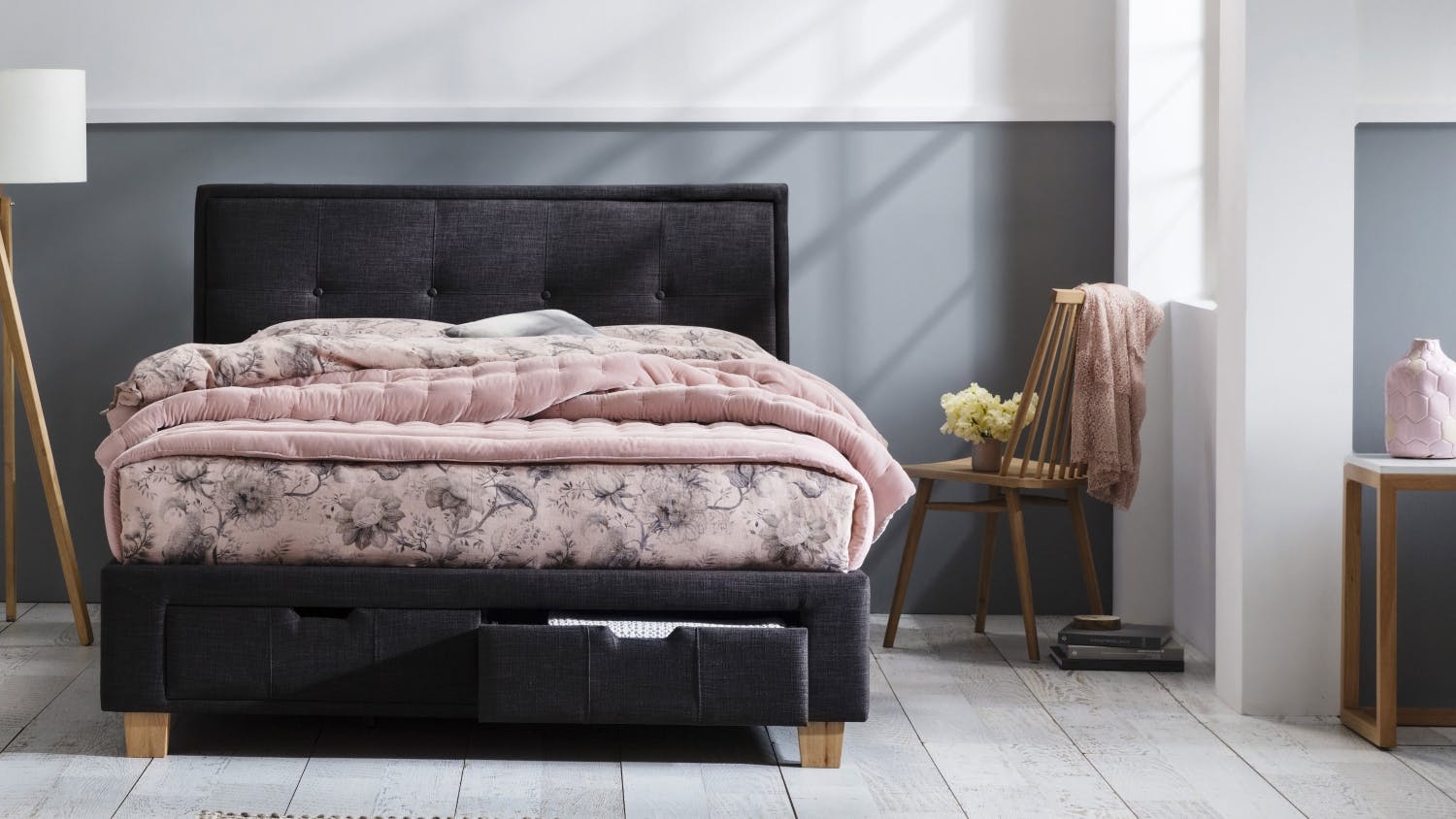 Halo Bed Frame with Storage Charcoal Domayne