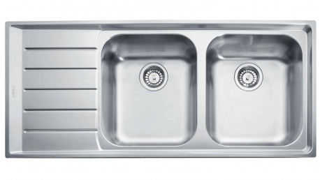 Franke Neptune Double Bowl Sink Left Hand Drainer Domayne