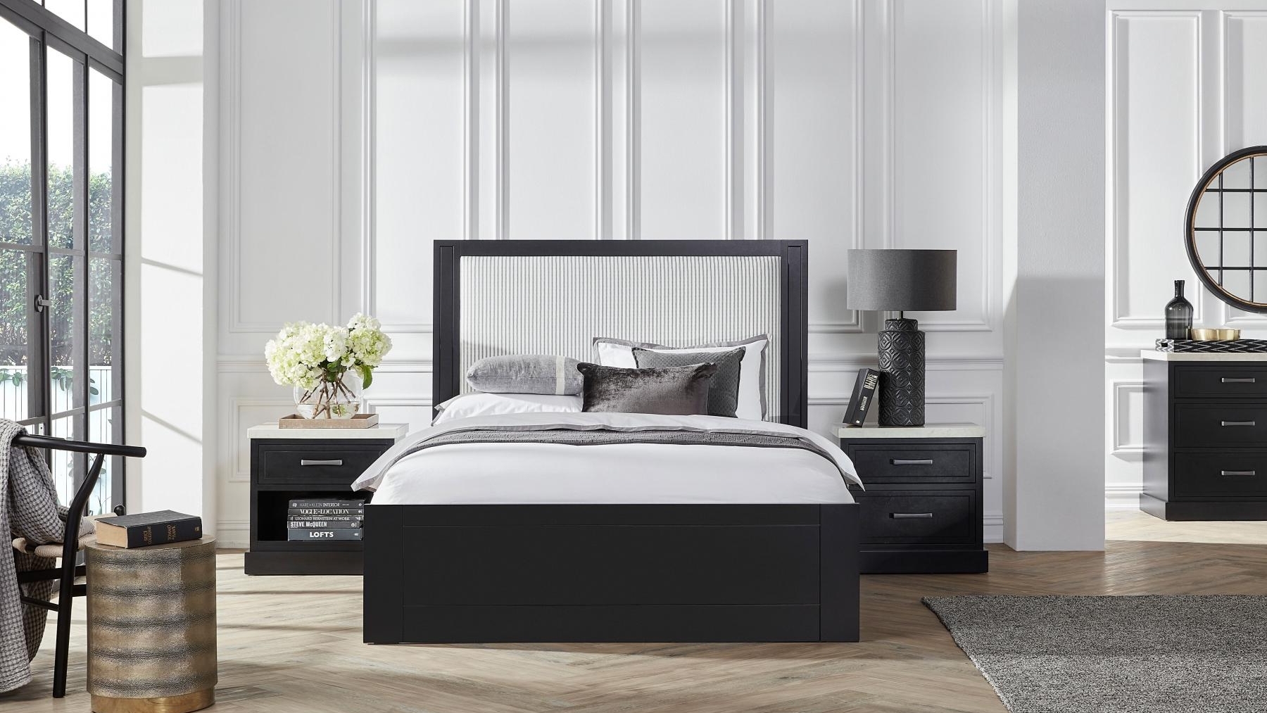 Montauk Black Bed with Warwick Calverton Fabric