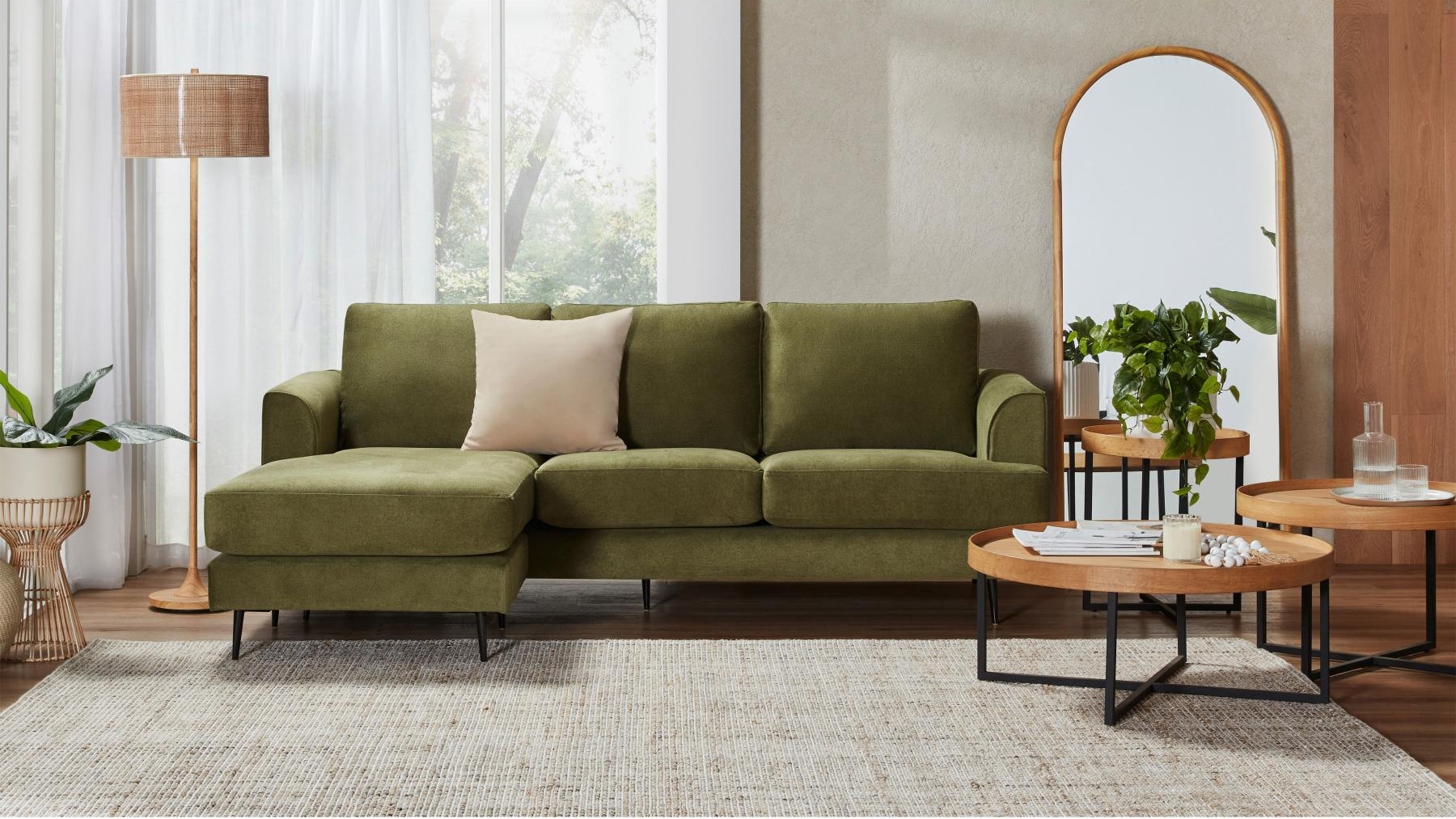 Tayla 3-Seater Fabric Lounge with Reversible Chaise