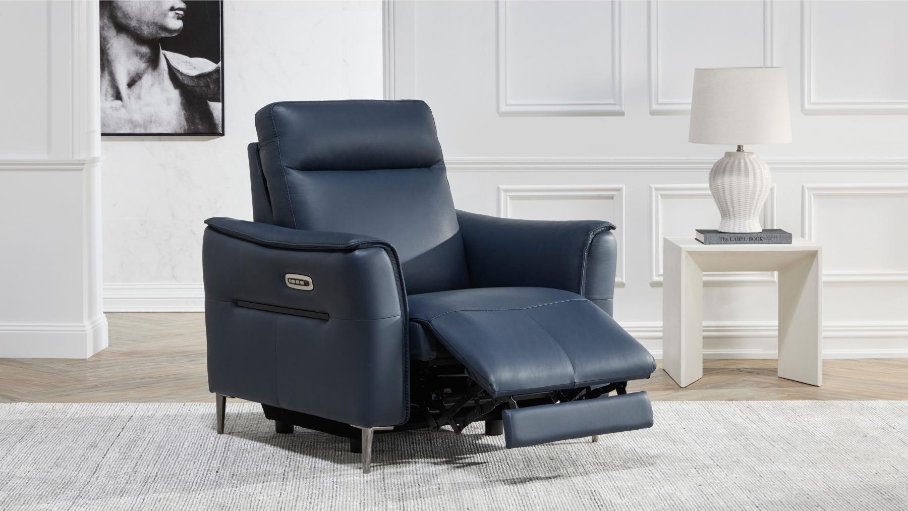 Bari Electric Leather Recliner with Adjustable Head and Lumbar Support in Marina