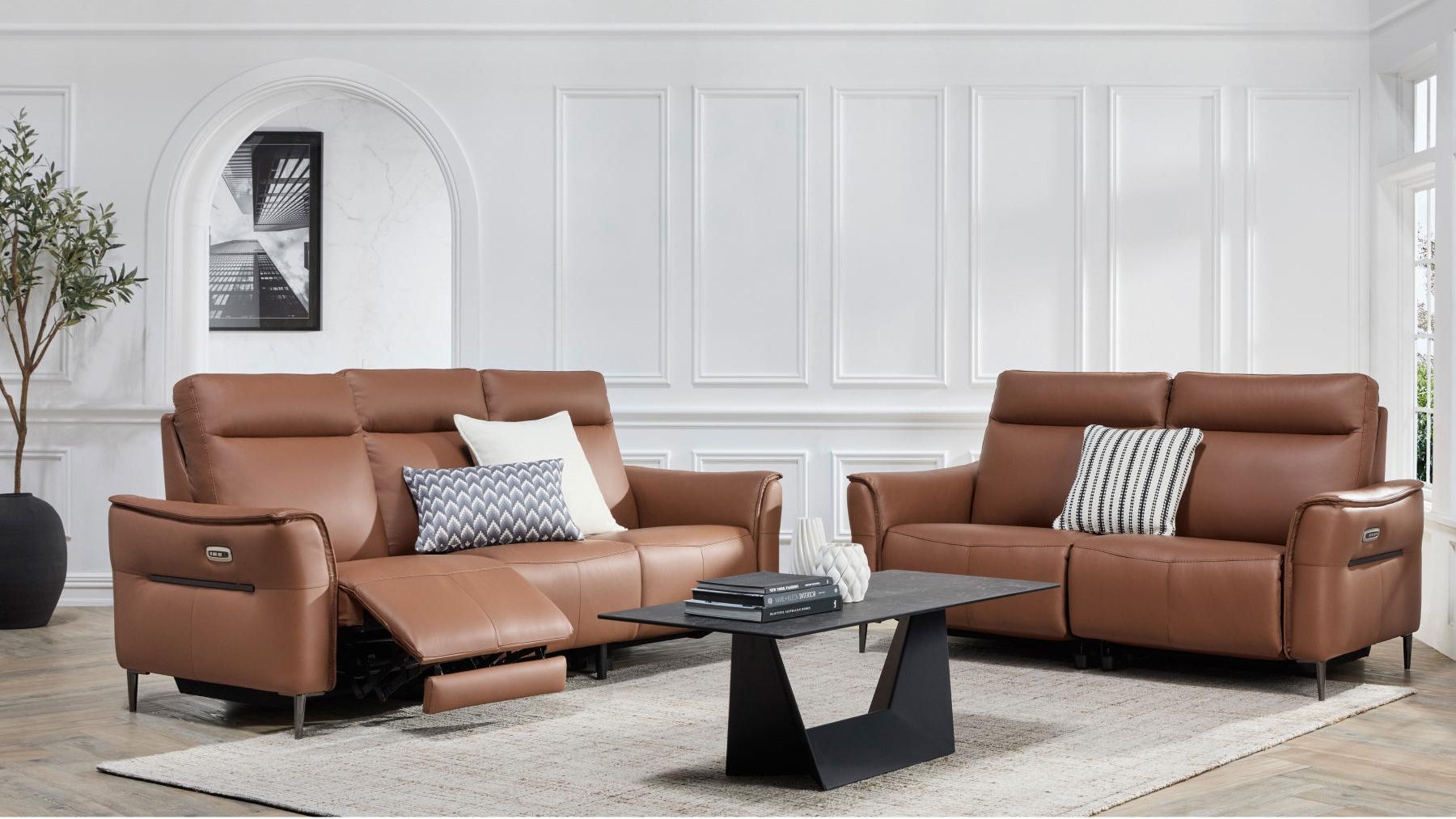  Bari Leather Lounge with Twin Electric Reclining Actions in Tosca