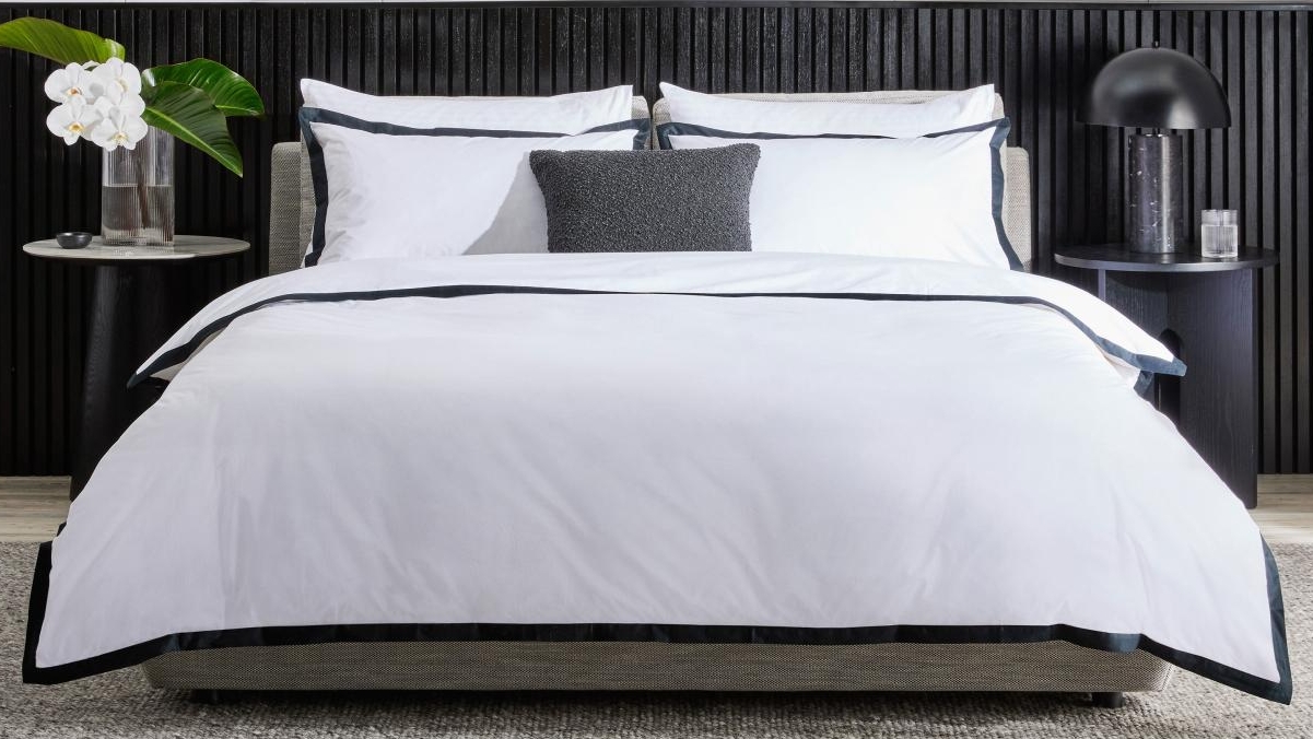 Domayne Luxuries Hotel Ribbon White/Black Quilt Cover Set