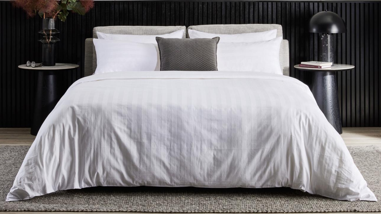 Domayne Luxuries Satin Stripe White Quilt Cover Set