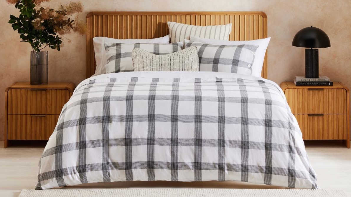 Domayne Luxuries Hamilton Check Black Quilt Cover Set