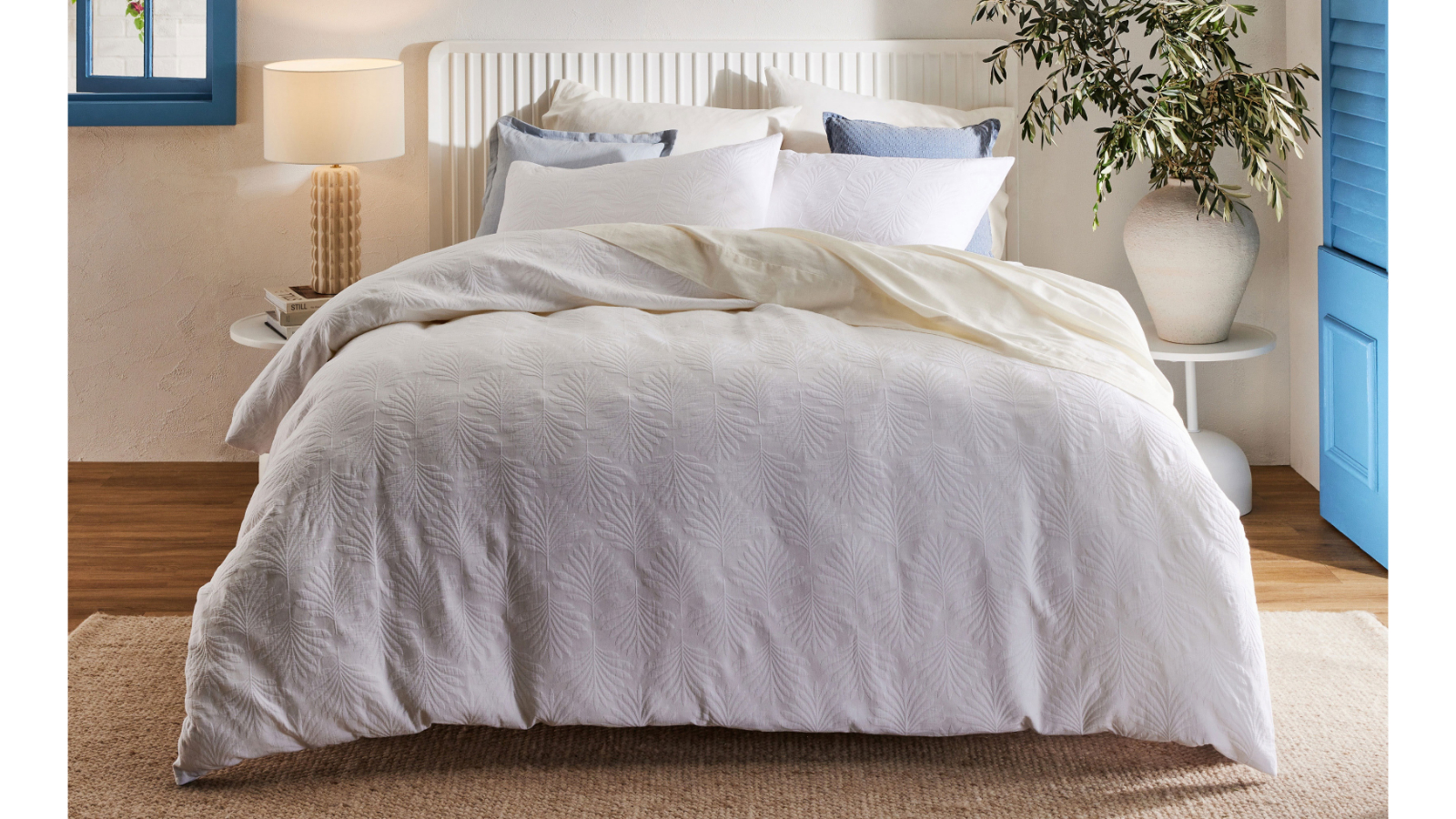 Domayne Luxuries Palms White Quilt Cover Set