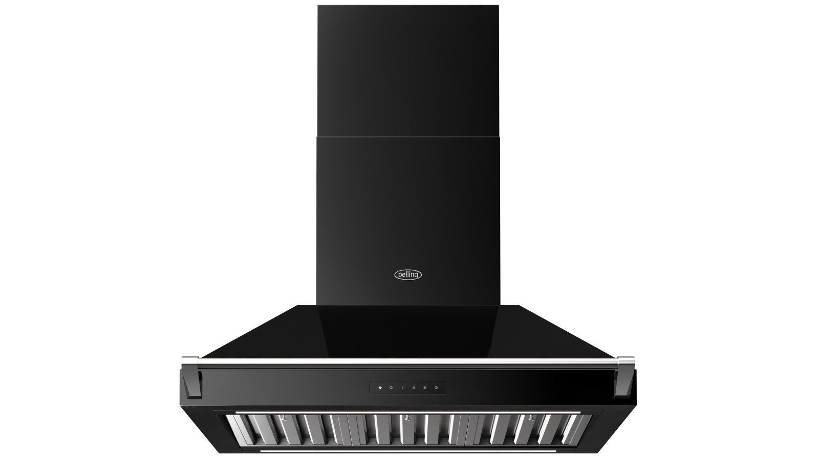 Belling 90cm Classic Canopy Rangehood with Chrome Rail - Black