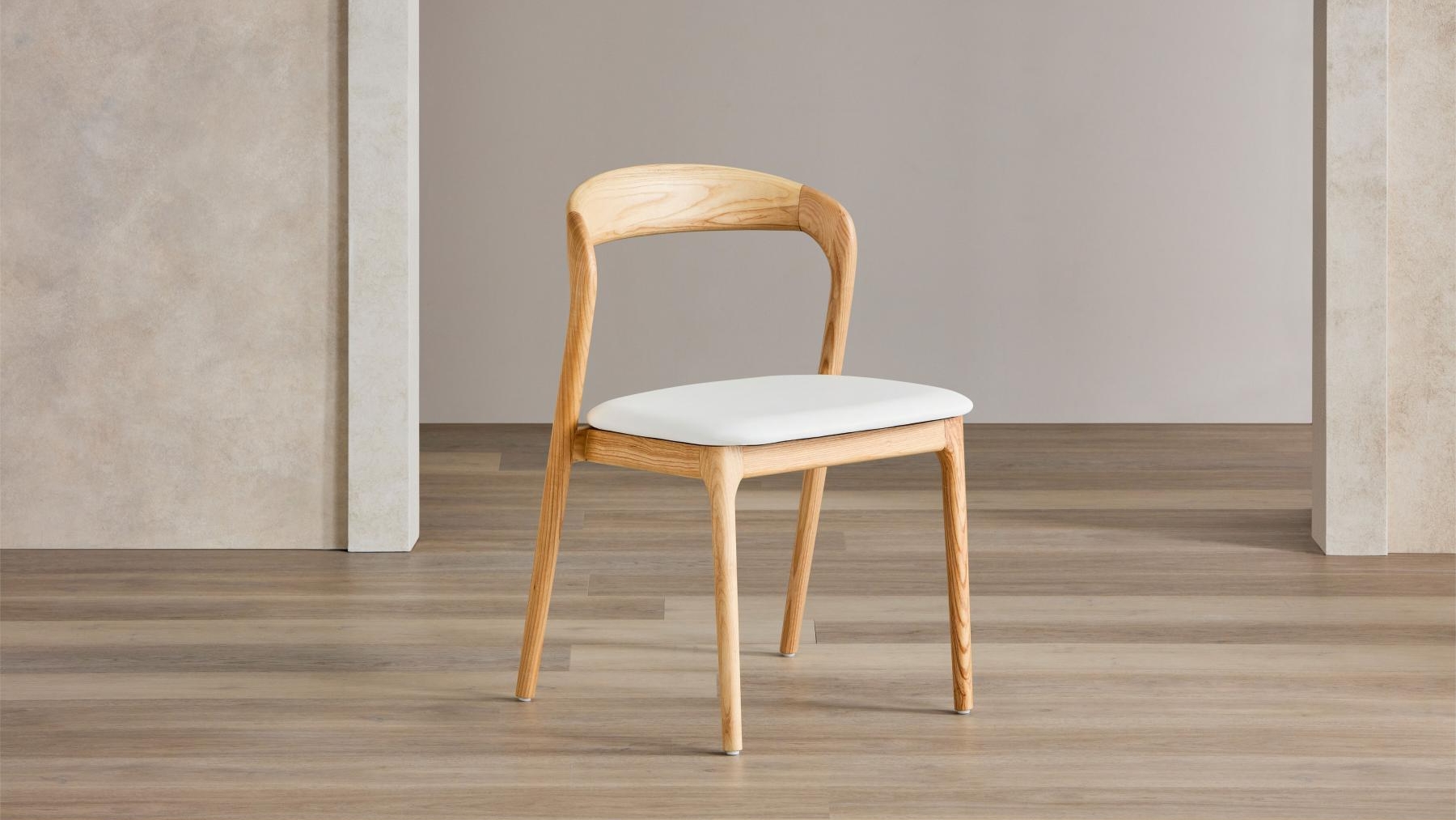 Carly Oak Dining Chair in White PU Domayne