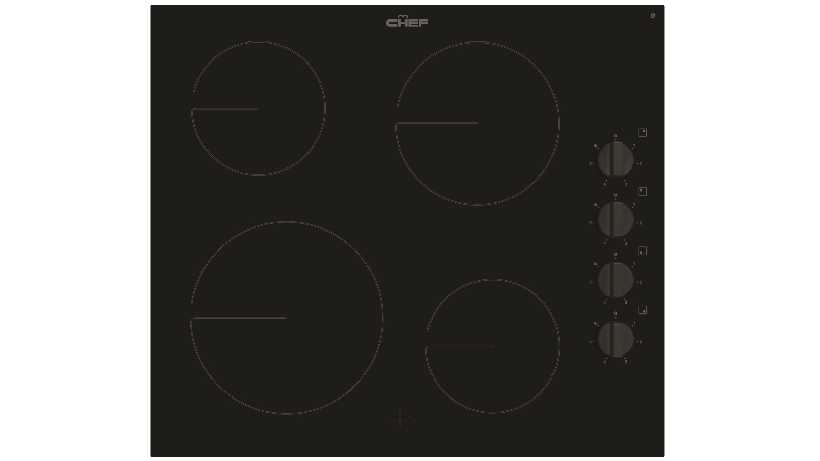 Chef 600mm 4 Zone Ceramic Cooktop with 6 Power Levels
