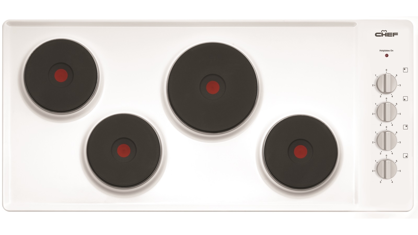 Chef 900mm 4 Zone Electric Solid Cooktop - White