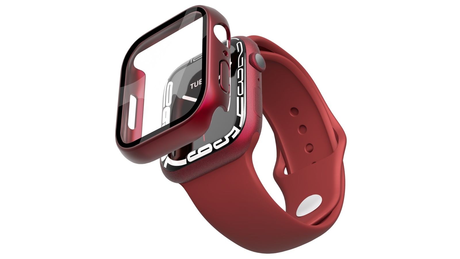 Cygnett EdgeShield Case with Glass Screen Protector for Apple Watch Series 7 45mm Red Domayne