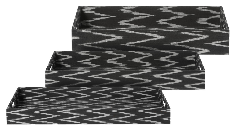 Chevron Set of 3 Fabric Trays - Black/White