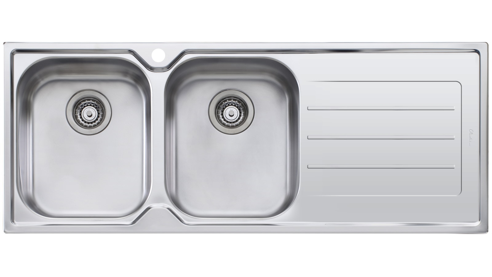 Oliveri Flinders Double Left Hand Bowl Topmount Sink with Drainer & 1 Tap Hole