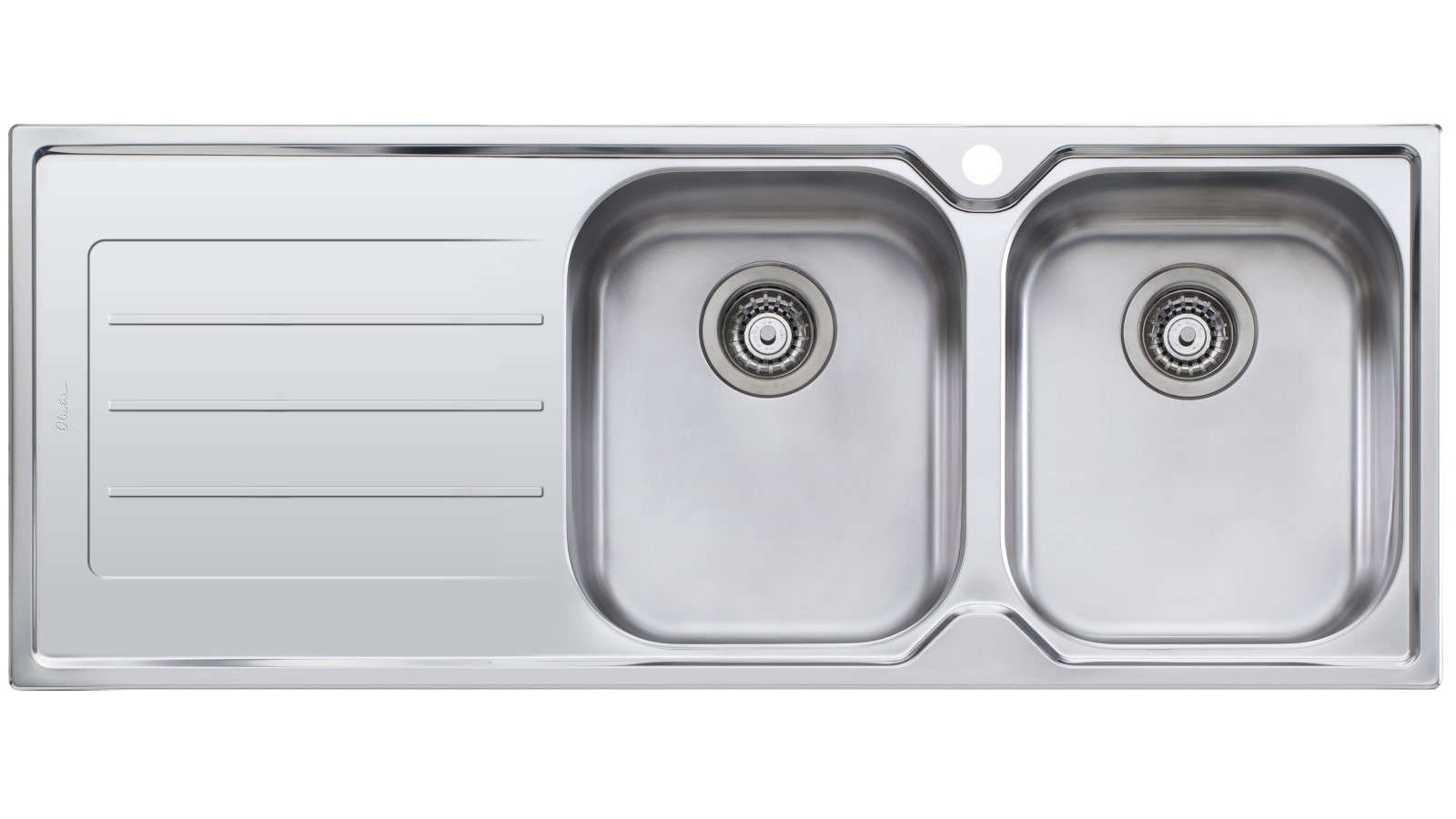 Oliveri Flinders Double Right Hand Bowl Topmount Sink with Drainer & 1 Tap Hole