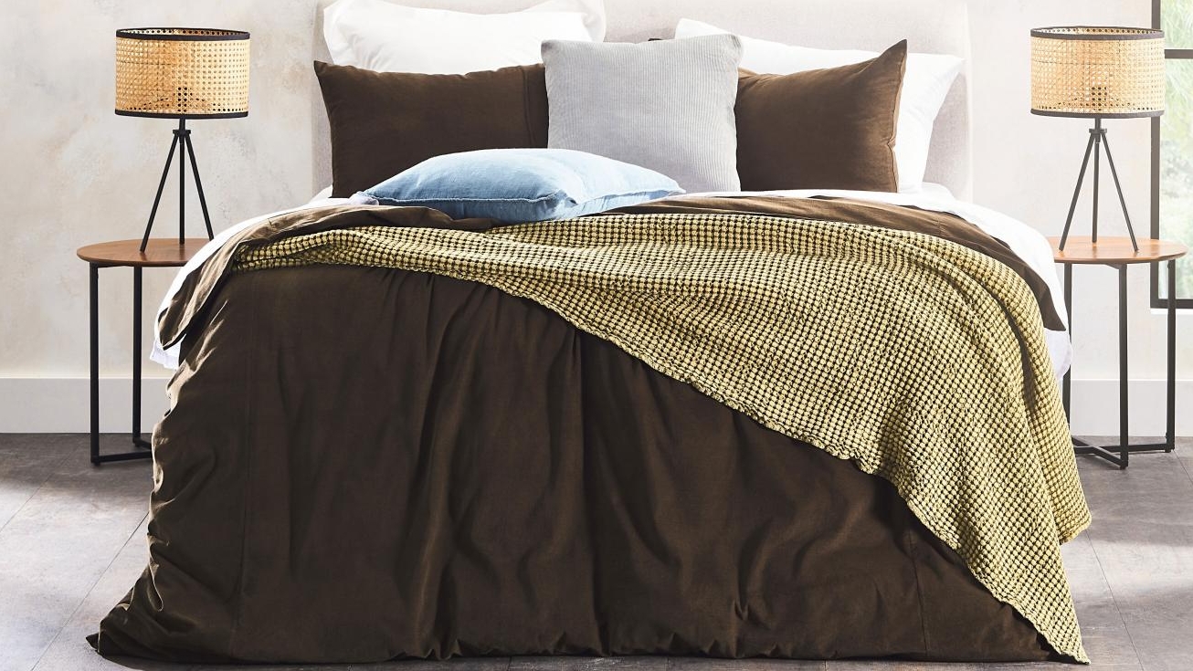 Domayne Luxuries Corduroy Khaki Quilt Cover Set  