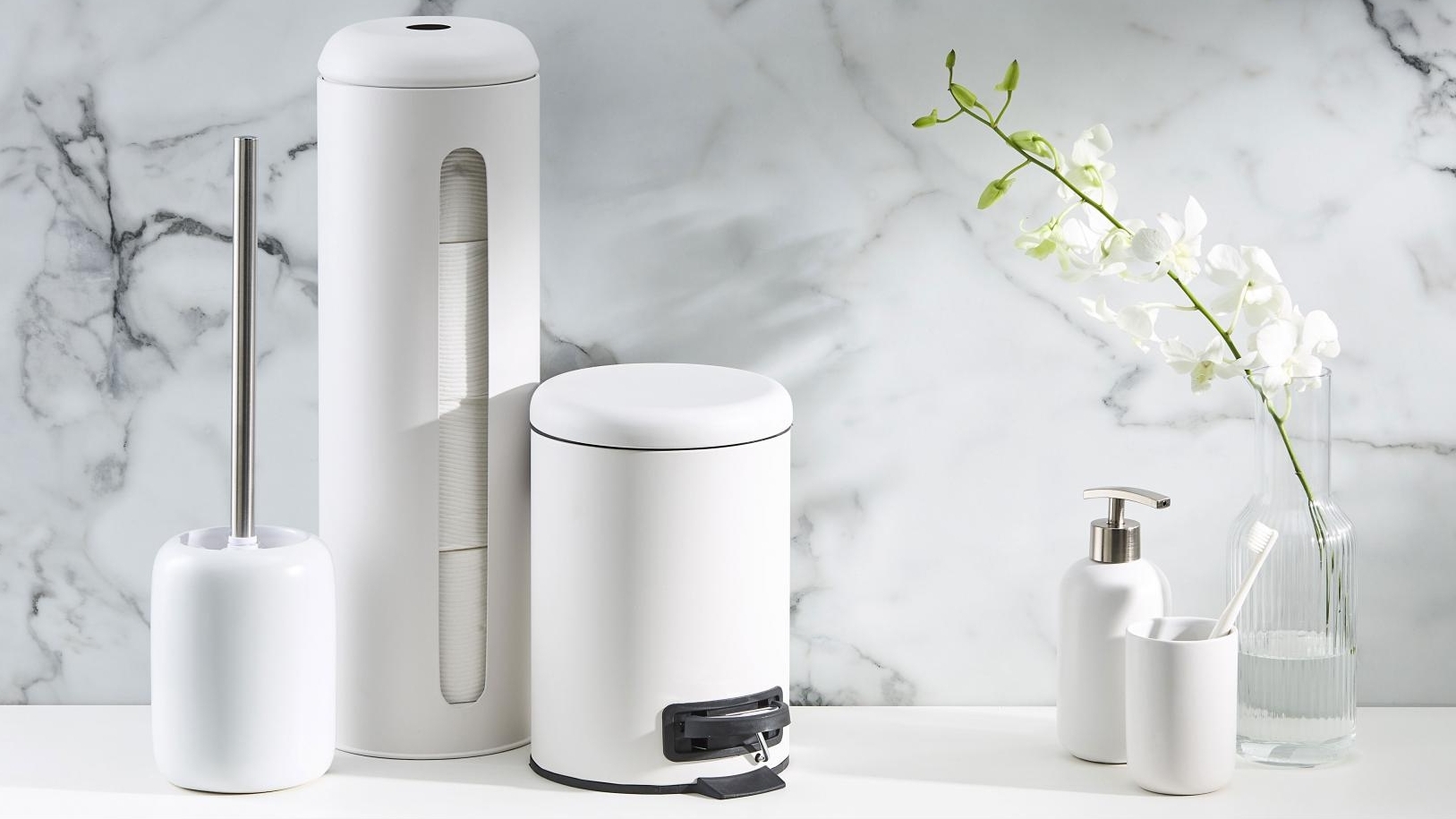 Salt & Pepper White Suds Bathroom Accessories