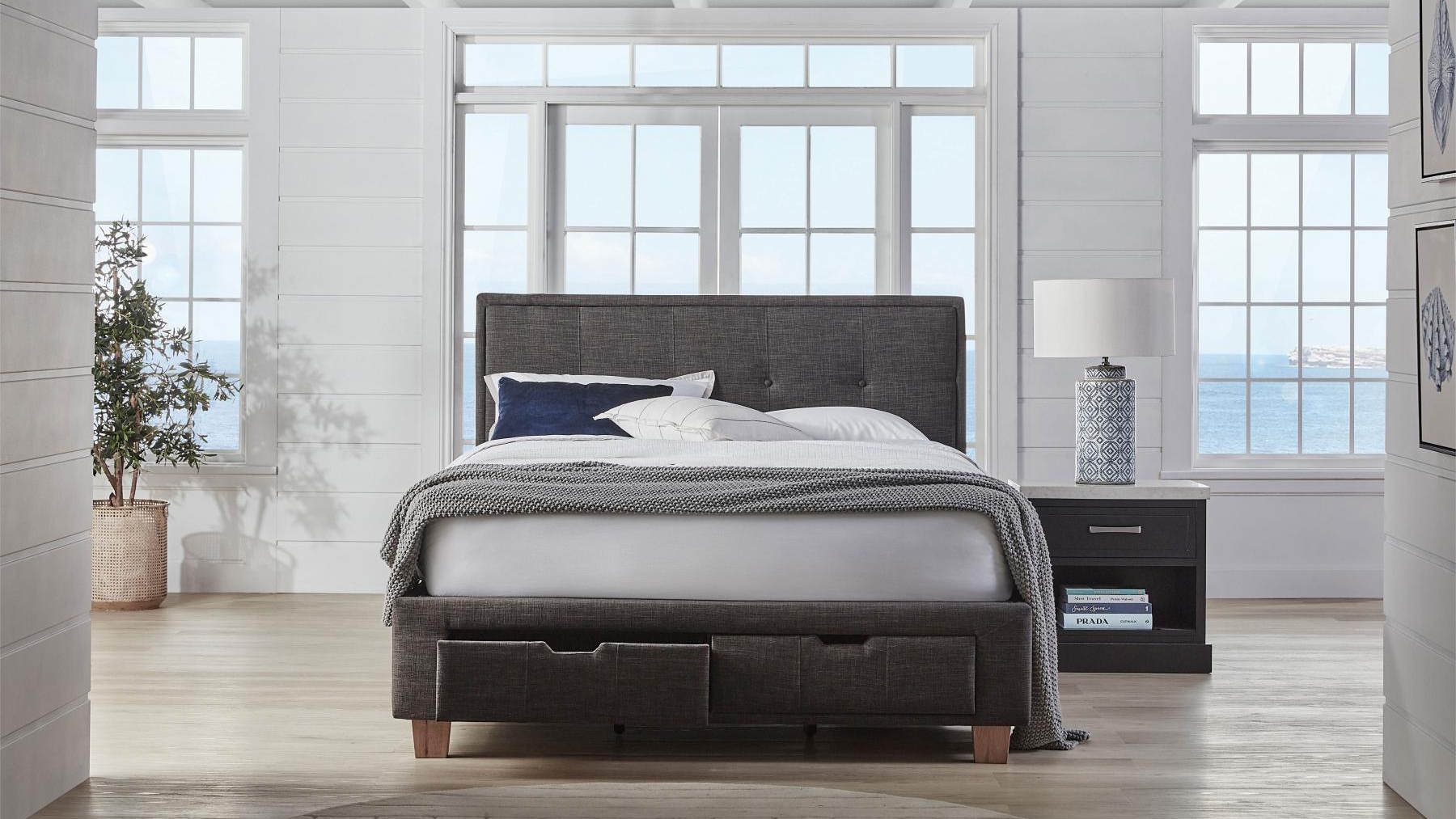 Halo Bed Frame with Storage Charcoal Domayne