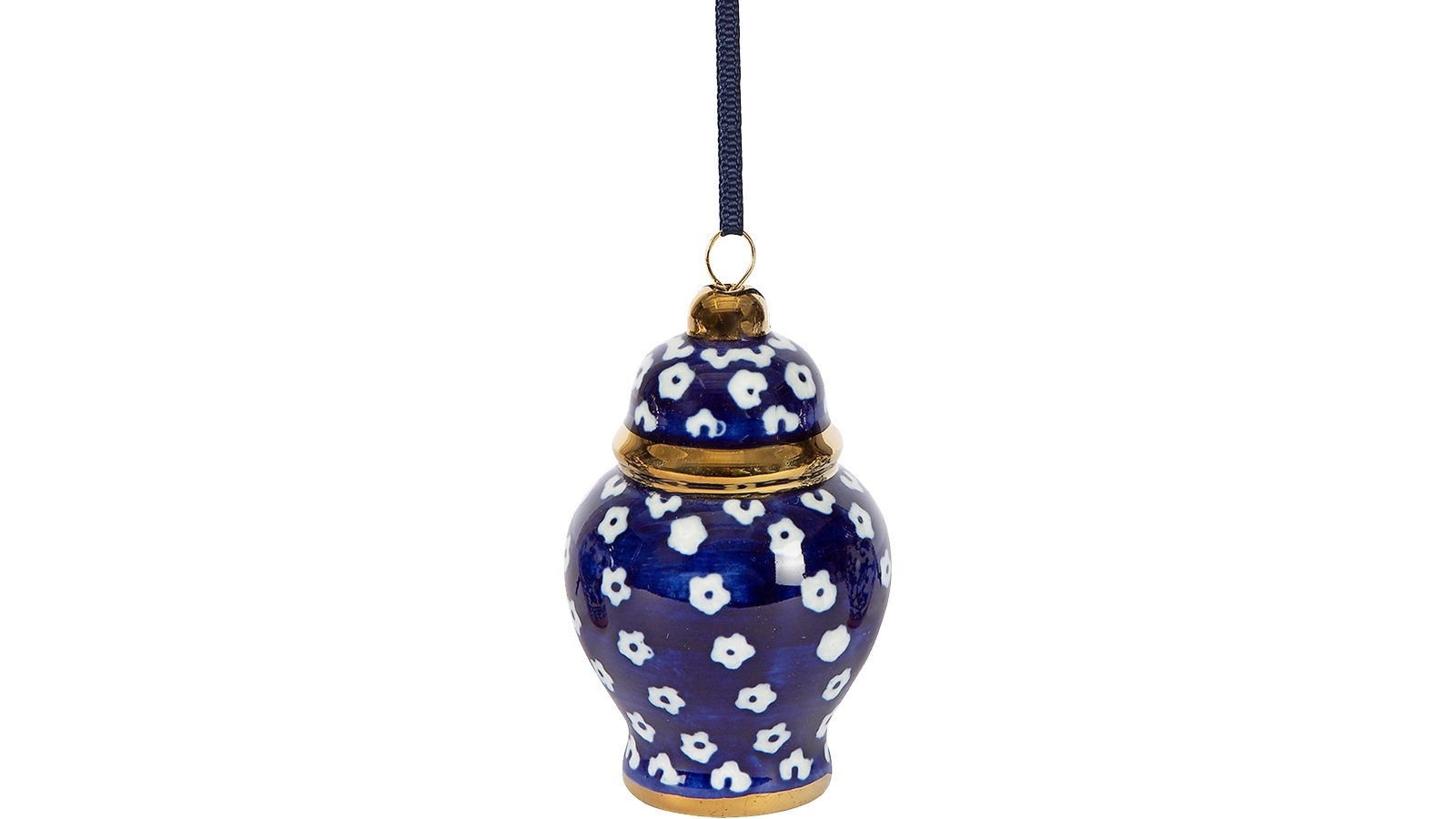 Chinoiserie Blue/Gold/White Ginger Jar Ornaments - Flowers