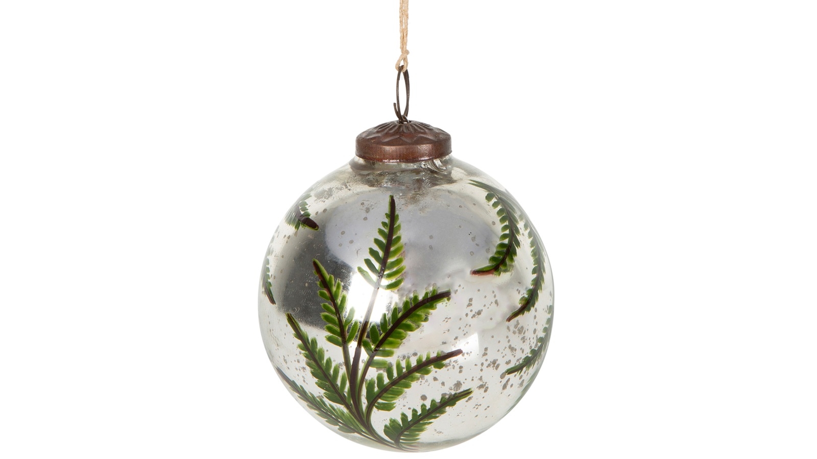Silver Pine Hand Painted Glass Mirror Bauble