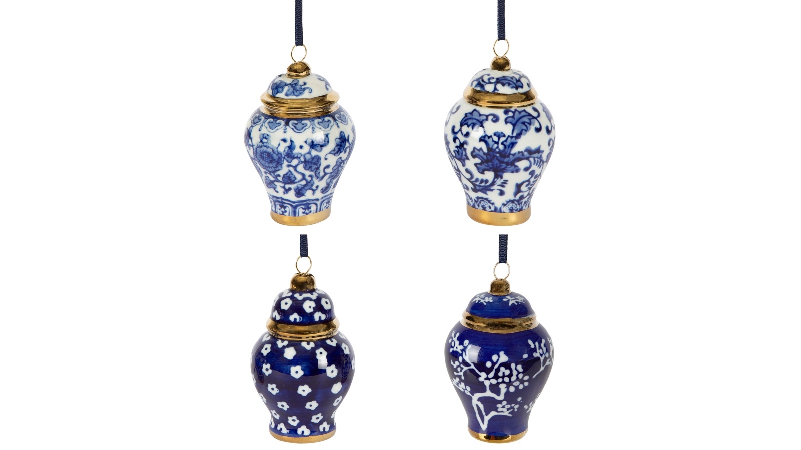 Chinoiserie Blue/Gold/White Ginger Jar Ornaments