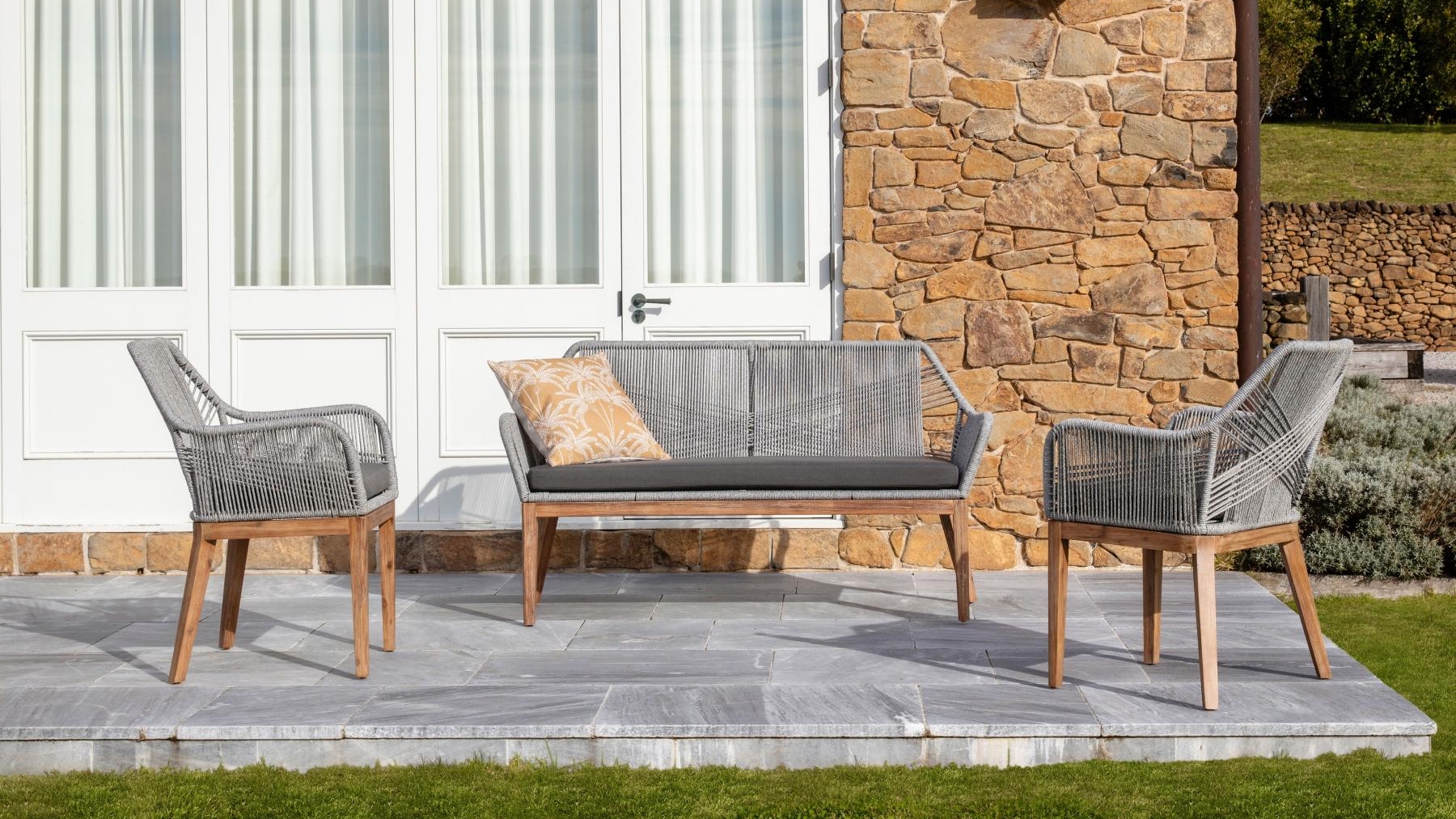 Faro 3 Piece Outdoor Grey Timber Lounge Setting Domayne