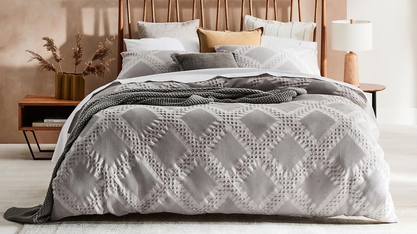 Waffle Dreams Grey Quilt Cover Set Domayne