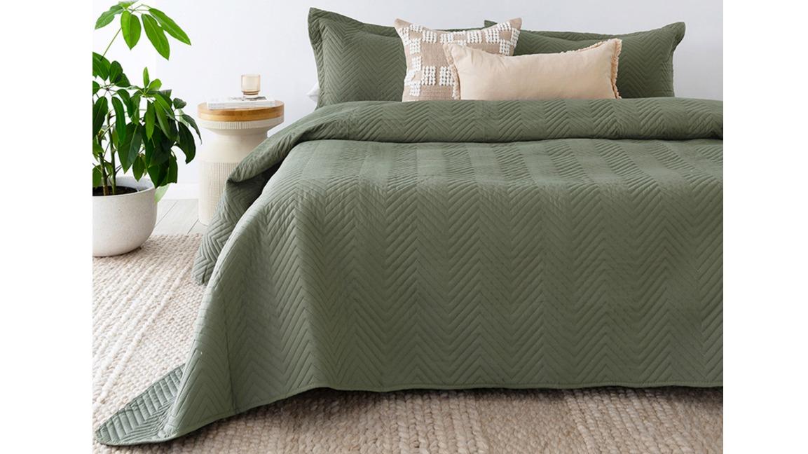 Bambury Herringbone Moss Coverlet Set