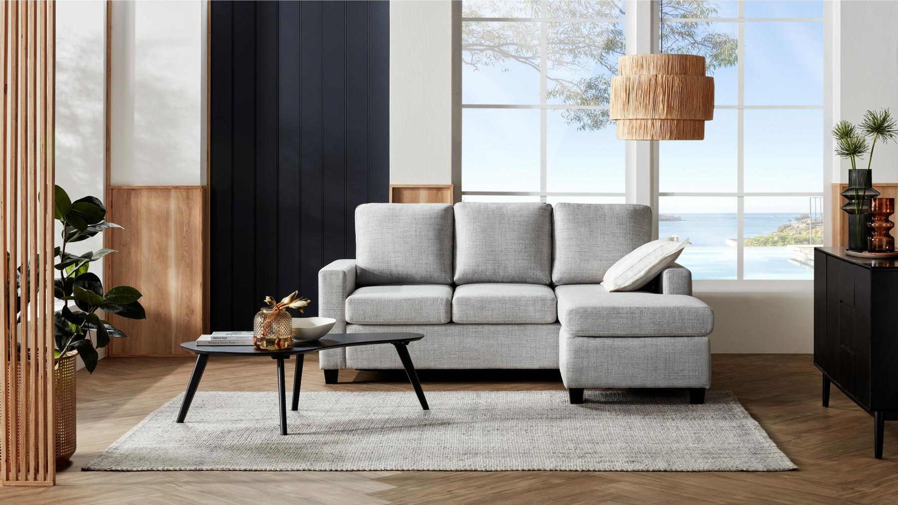 Newport 3Seater Sofa Bed with Reversible Chaise and Gel Queen Mattress