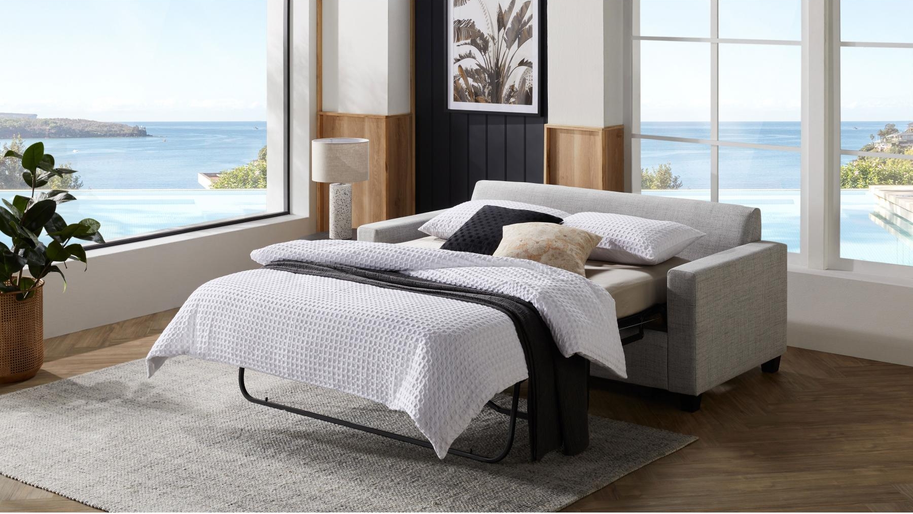 Newport 3Seater Sofa Bed with Reversible Chaise and Gel Queen Mattress