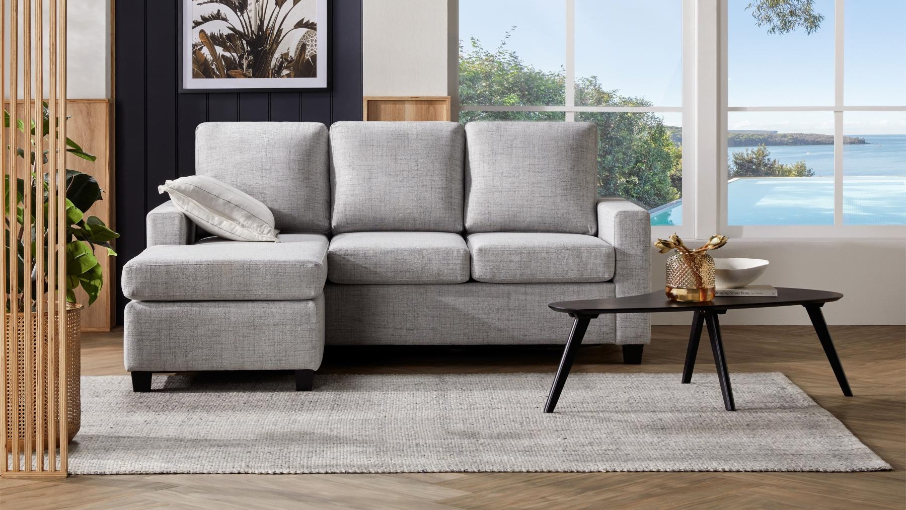 Newport 3 Seater Sofa Bed with Reversible Chaise and Gel Mattress Domayne