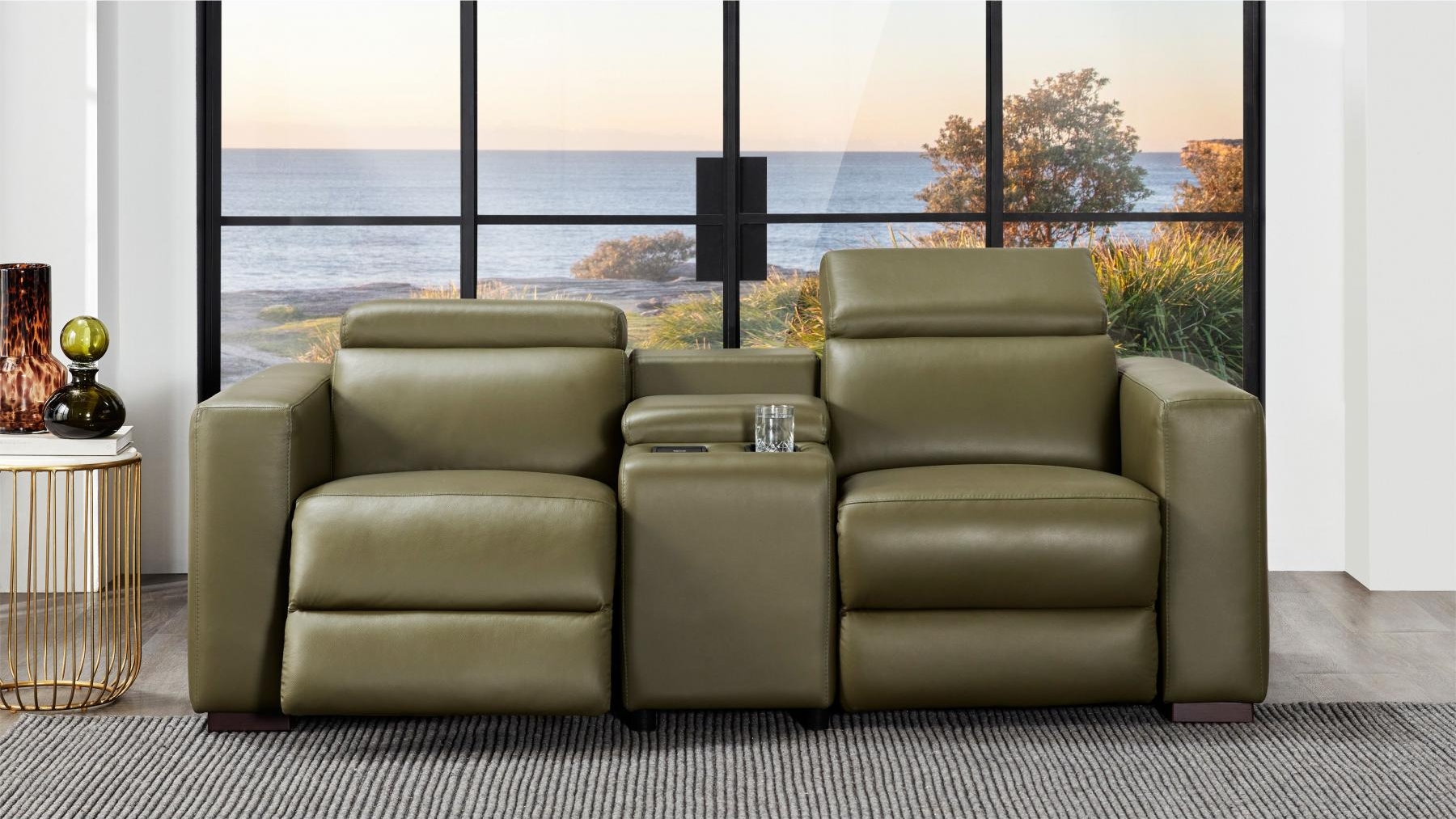 Naples 2-Seater Leather Lounge with Twin Electric Reclining Actions and Console