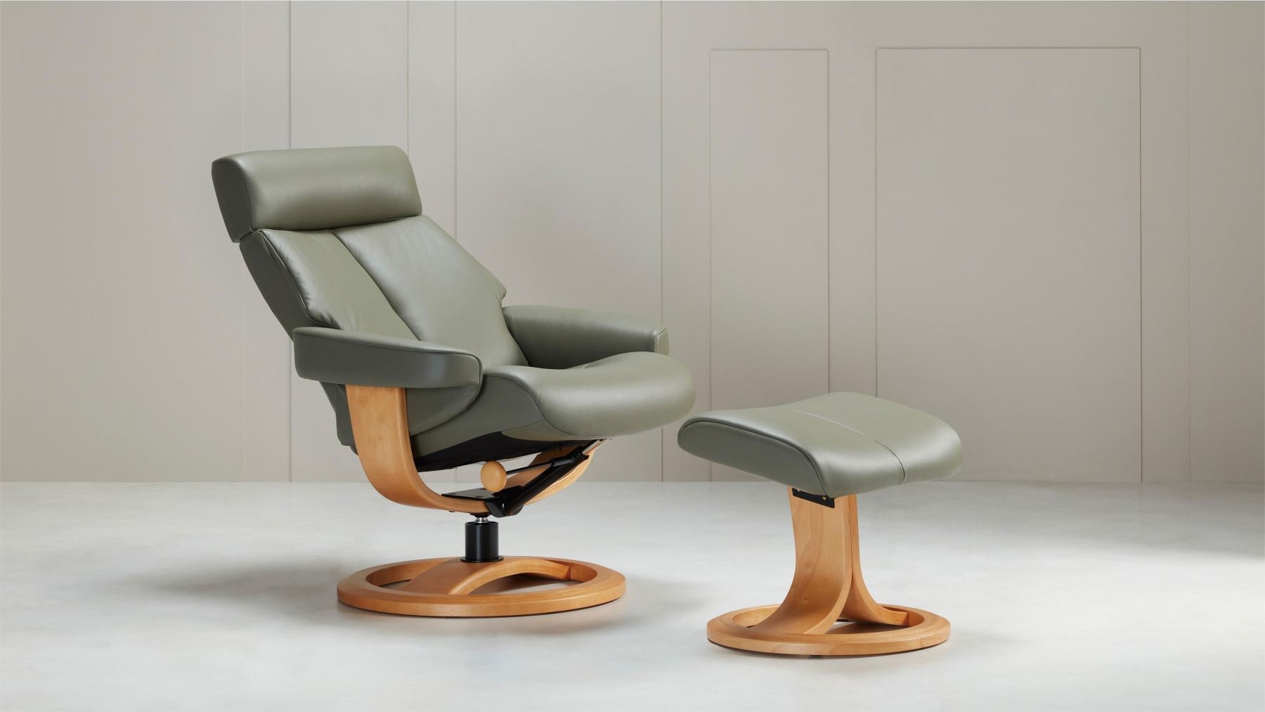 IMG Nordic 85 Standard Leather Reclining Chair Footstool Moss