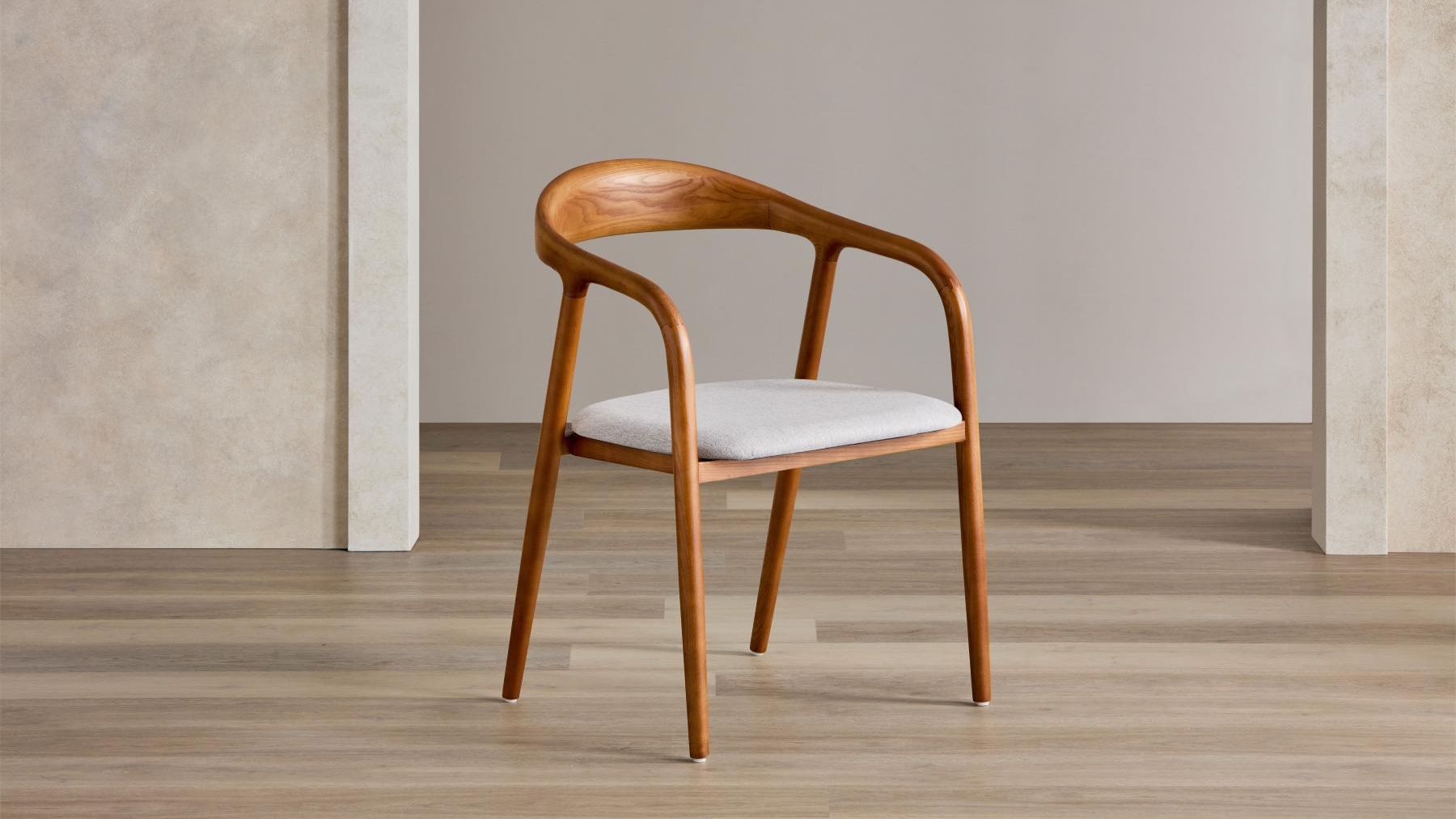 Megan Walnut Dining Chair in Light Grey Fabric Domayne