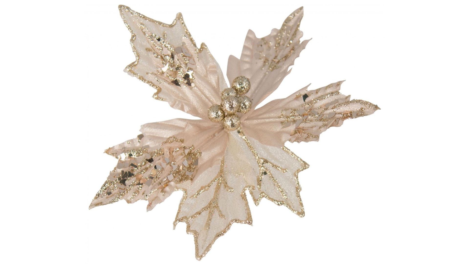 Clip on Poinsettia in Champagne Cream Leaves