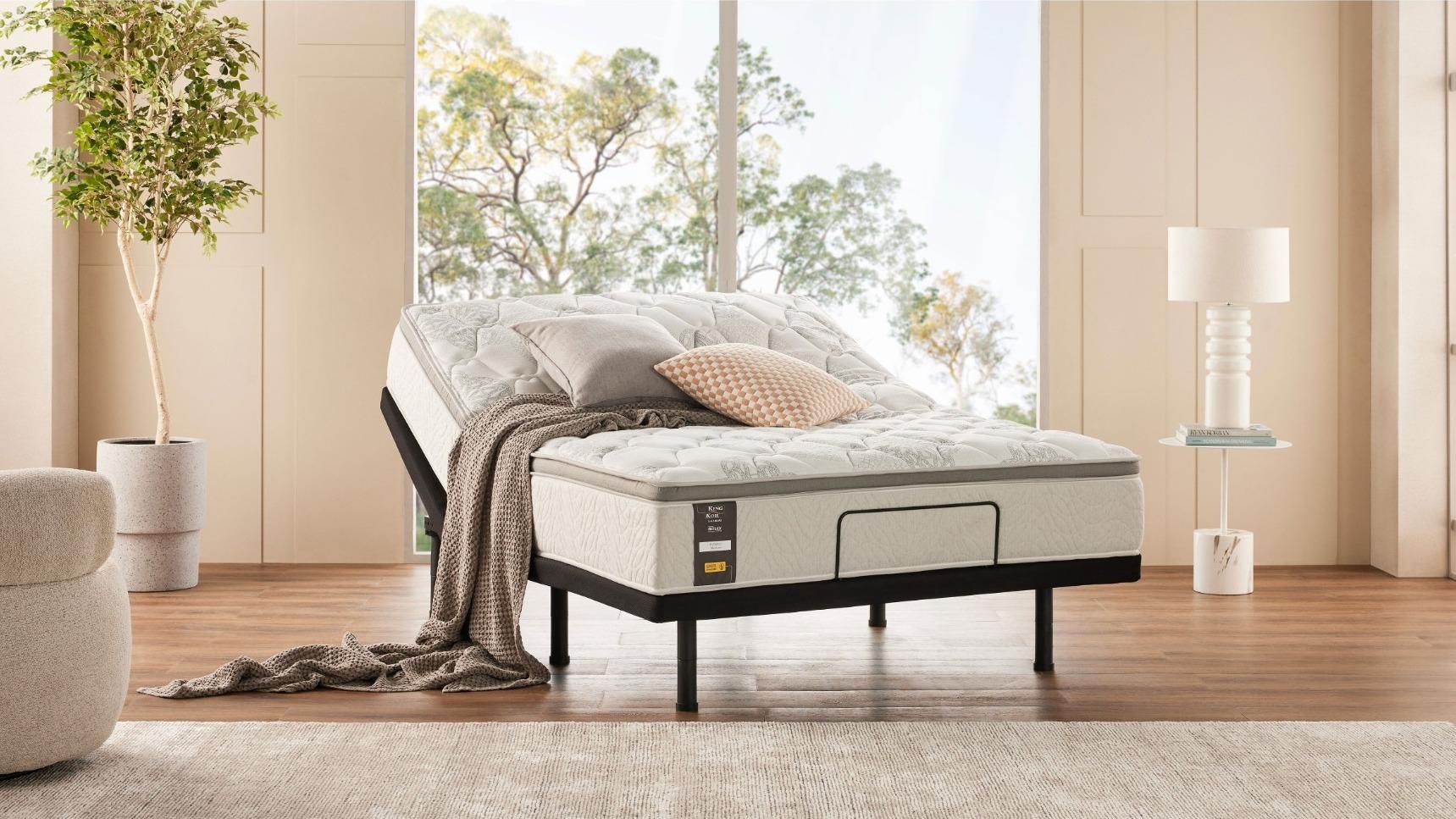 King Koil by A.H. Beard Pursuit Firm Mattress + Renew Zero Clearance Adjustable Base Queen Bundle