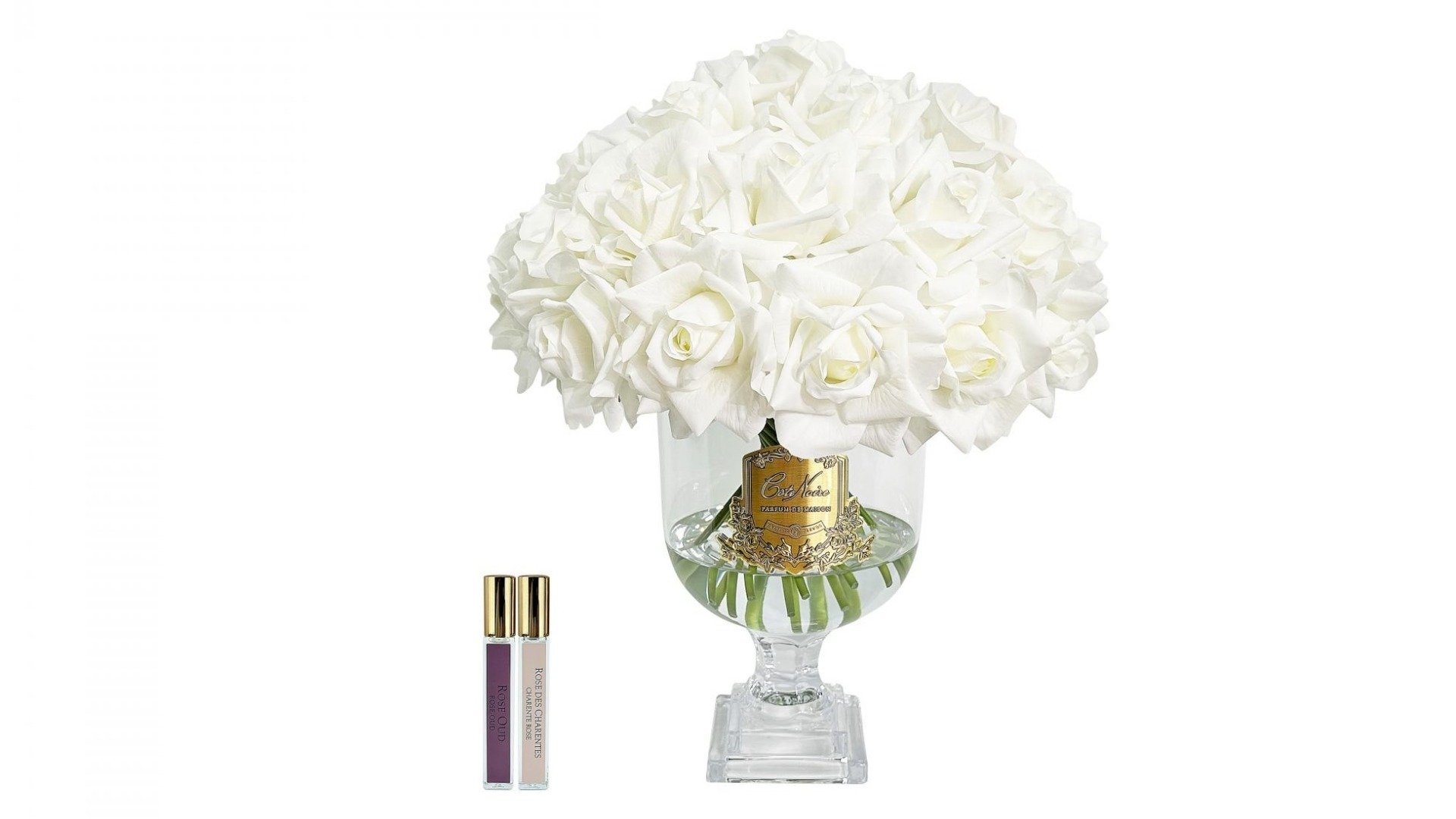 Cote Noire Gold Badge White Versailles Rose Bouquet