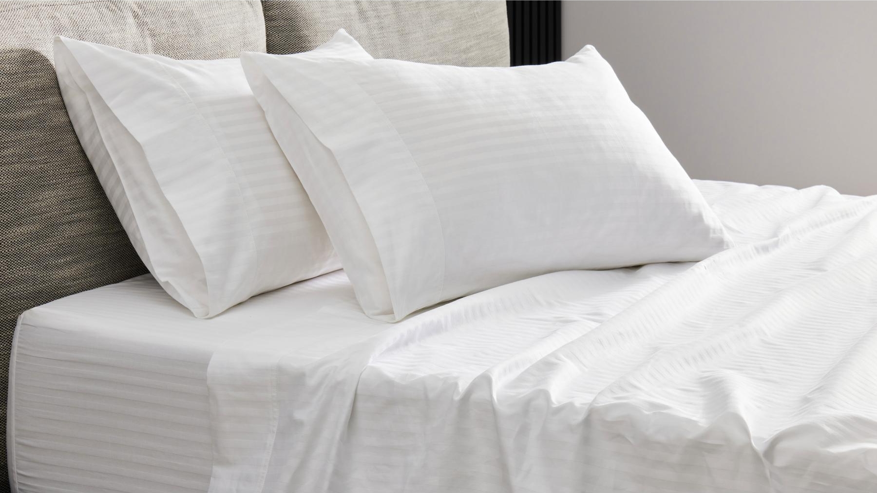 Domayne Luxuries Satin Stripe White Sheet Set