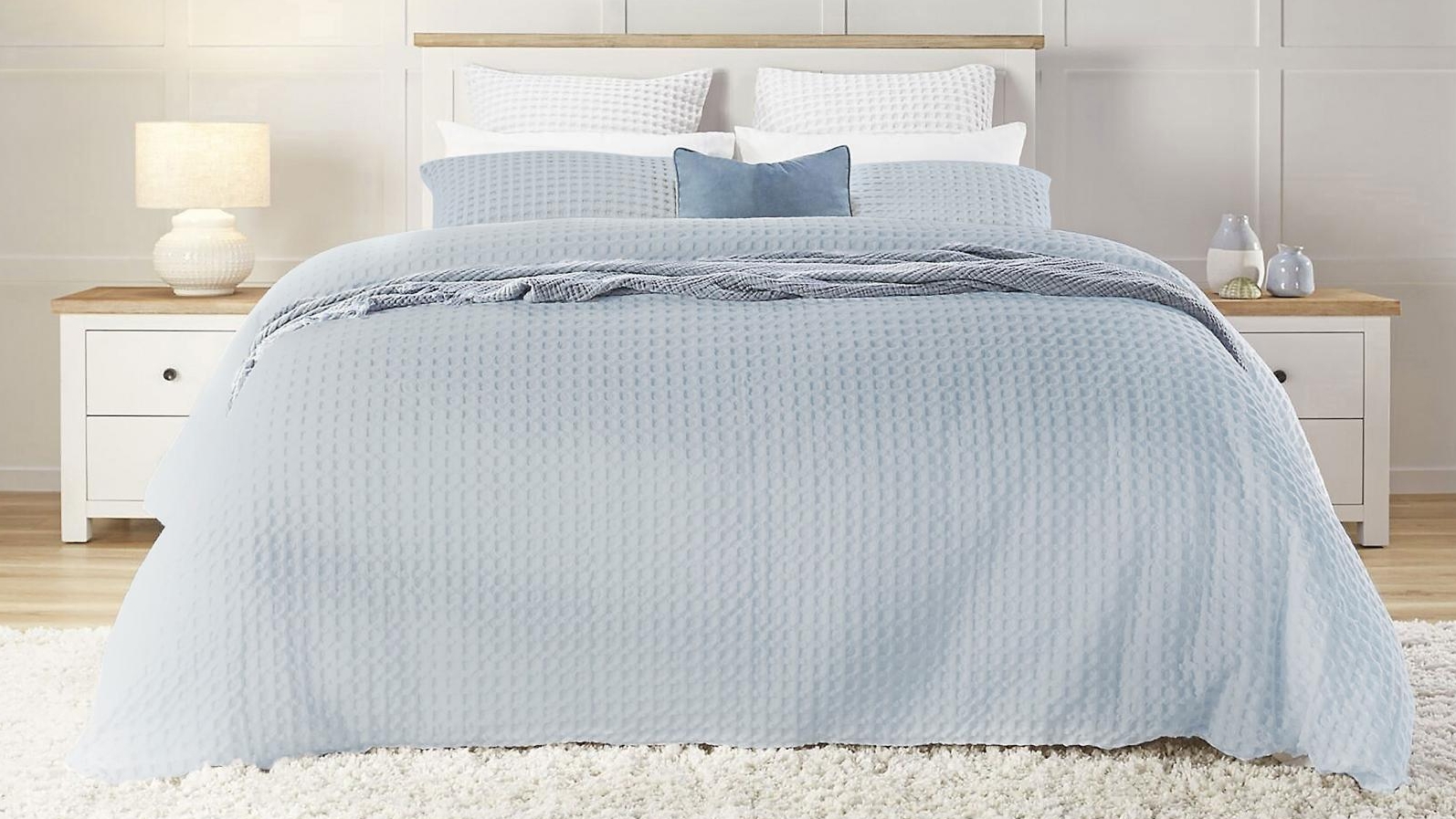 Domayne Luxuries Jumbo Waffle Light Blue Quilt Cover Set