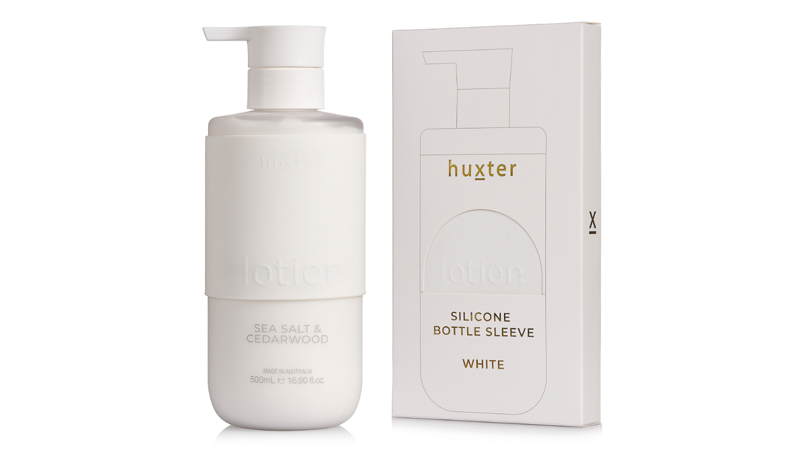 Huxter Silicone Bottle Sleeve Lotion in White