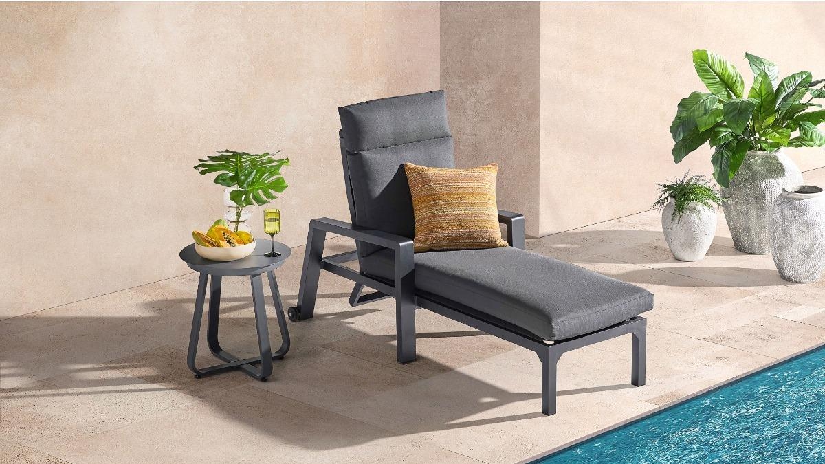 Everly Outdoor Sunlounge in Charcoal | Domayne